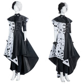 Cruella Deville Cosplay Costume Black White Spot Coat Halloween Carnival Outfit